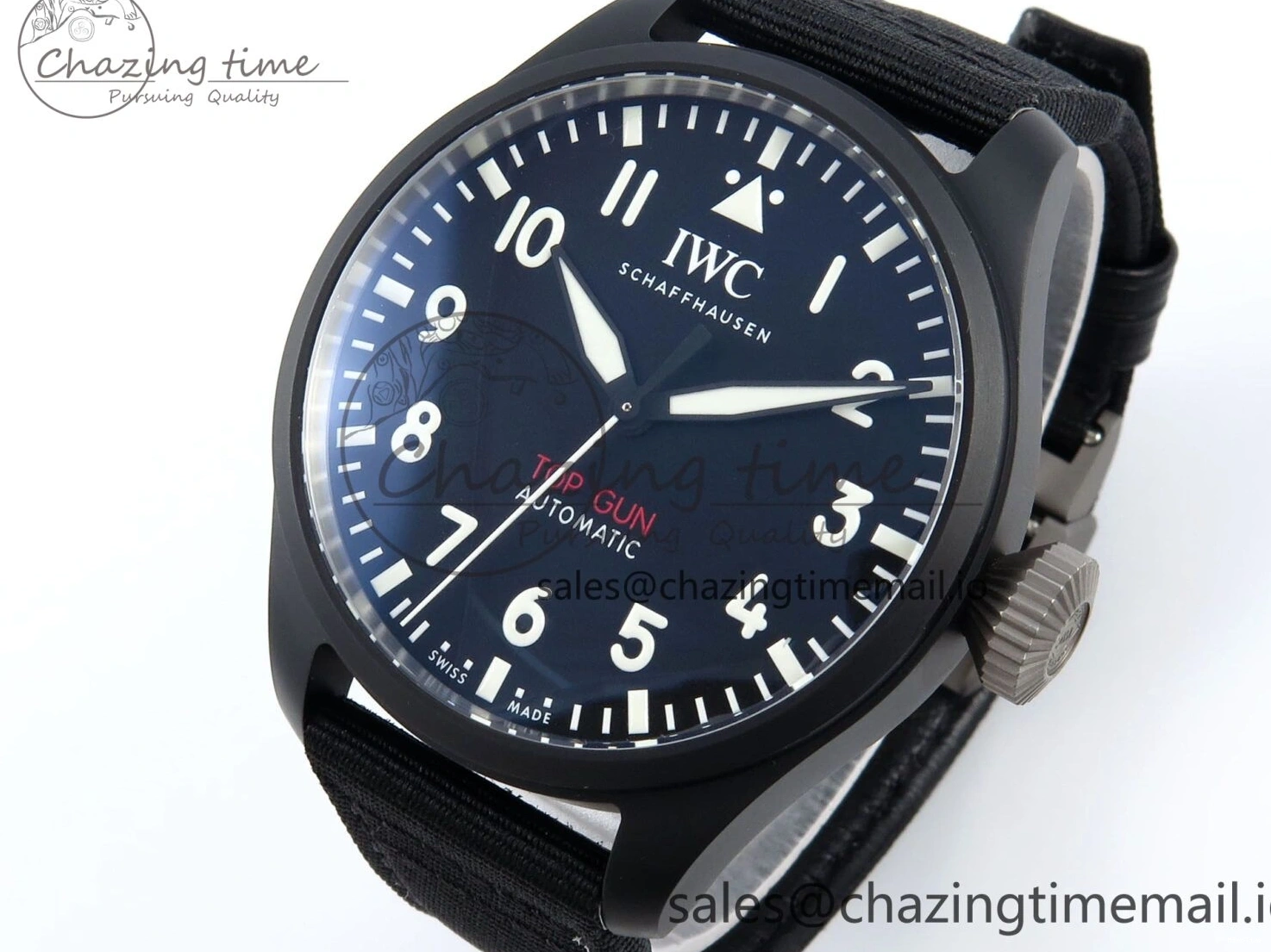 MIROTIME 0326 Durable Pilot Top Gun IW326901 M+F 1:1 Best Edition Black Dial on Black Nylon Strap MY 7003